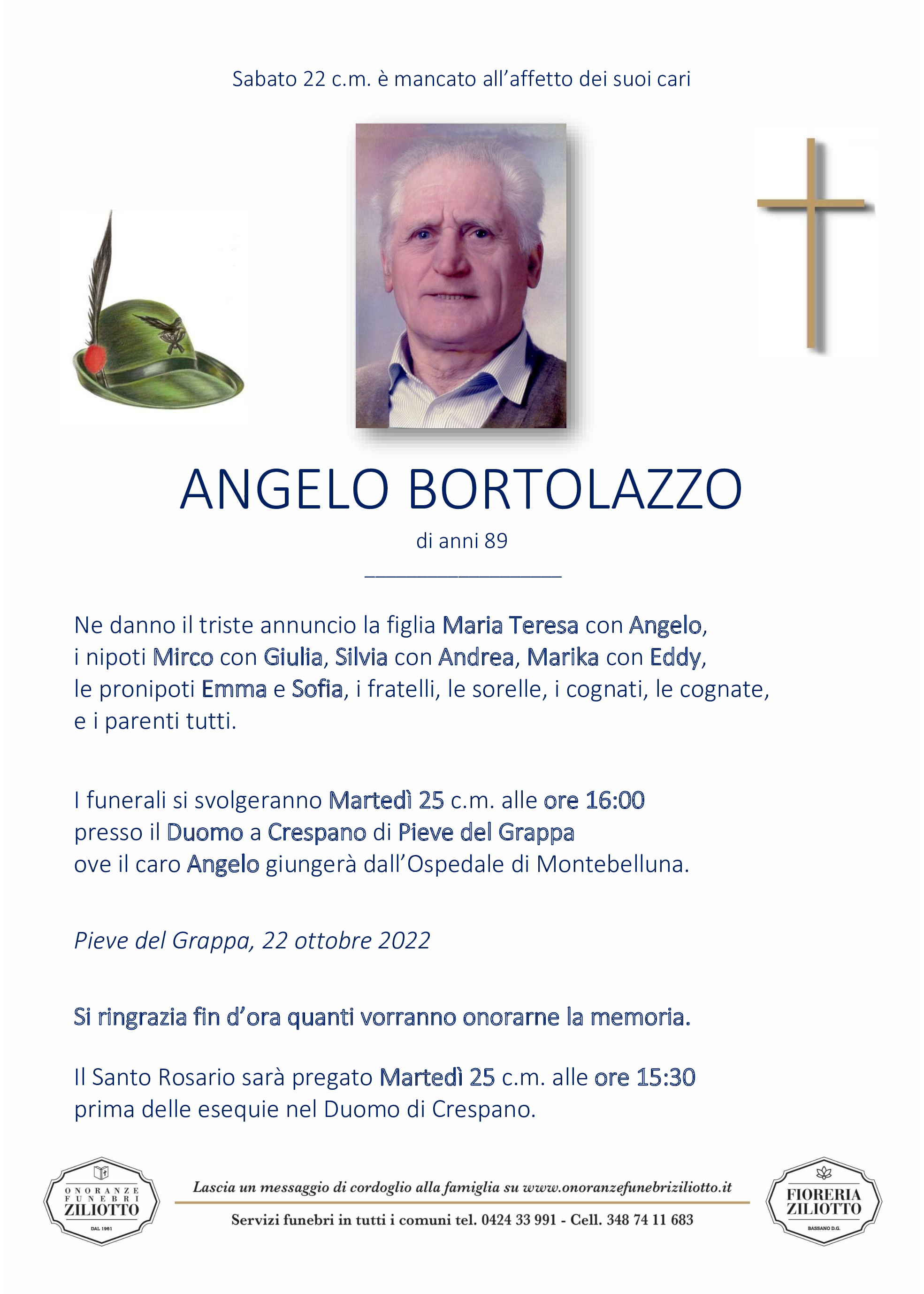 Angelo Bortolazzo - 89 anni - Crespano di Pieve del Grappa