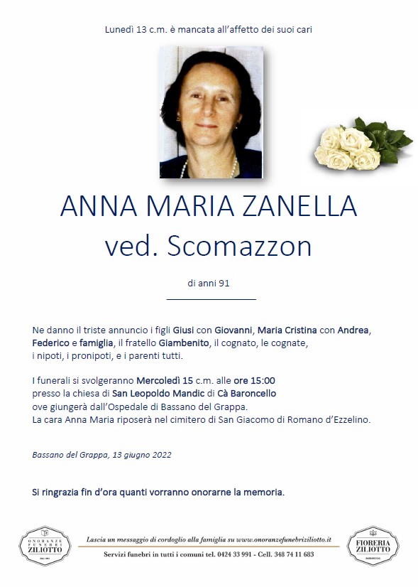 Anna Maria Zanella - 91 anni - Bassano del Grappa