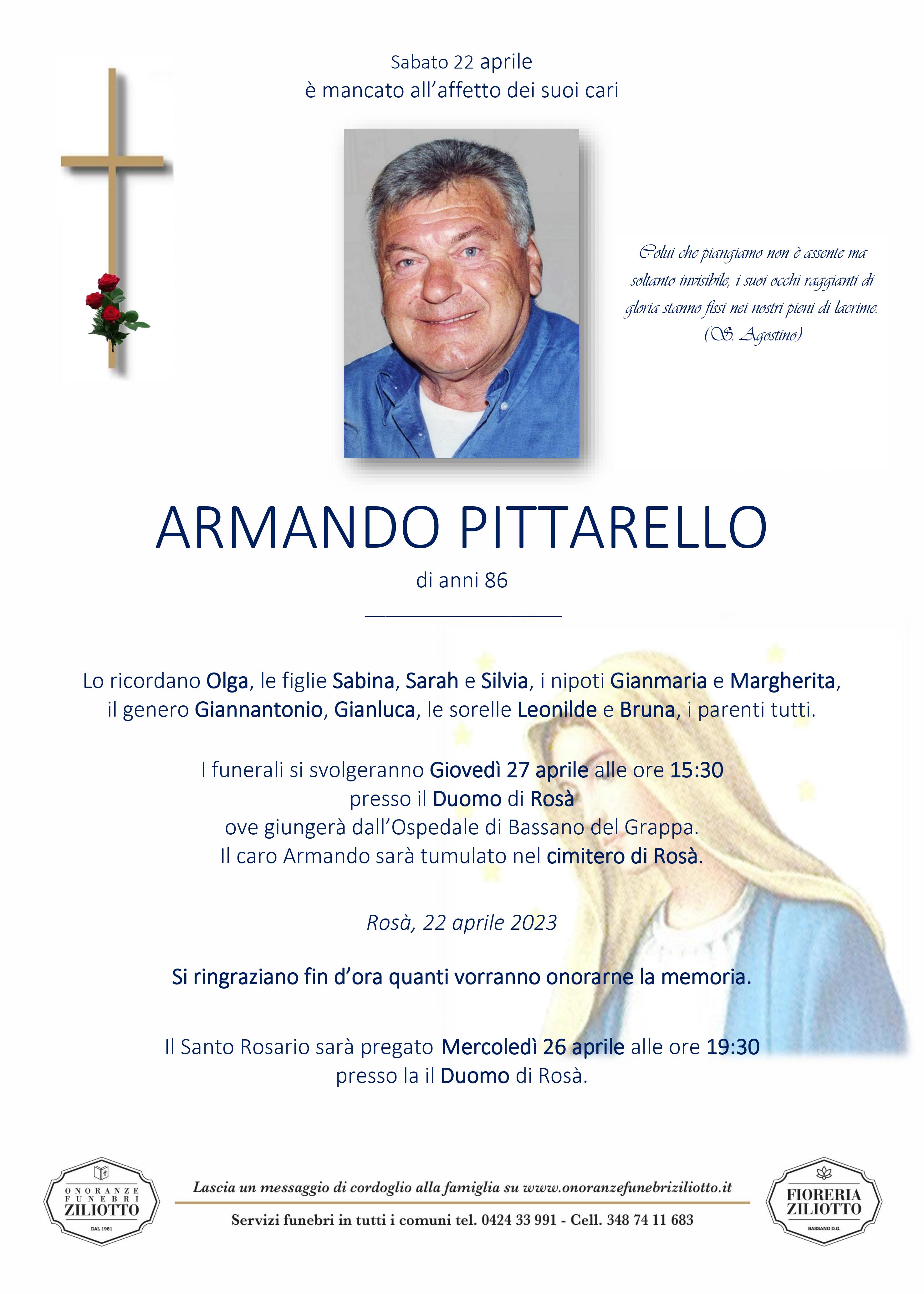 Armando Pittarello  - 86 anni - Rosà