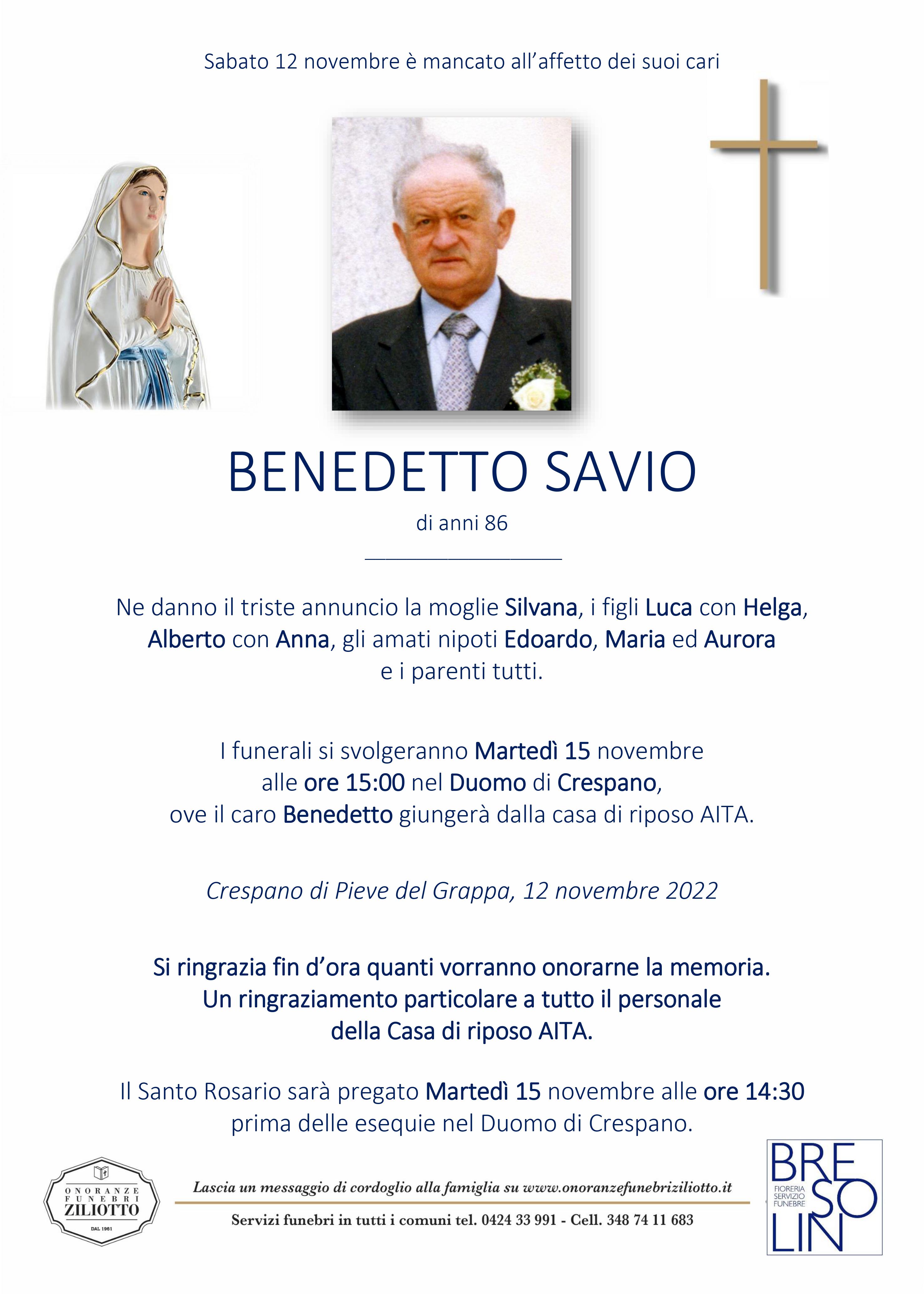 Benedetto Savio - 86 anni - Pieve del Grappa
