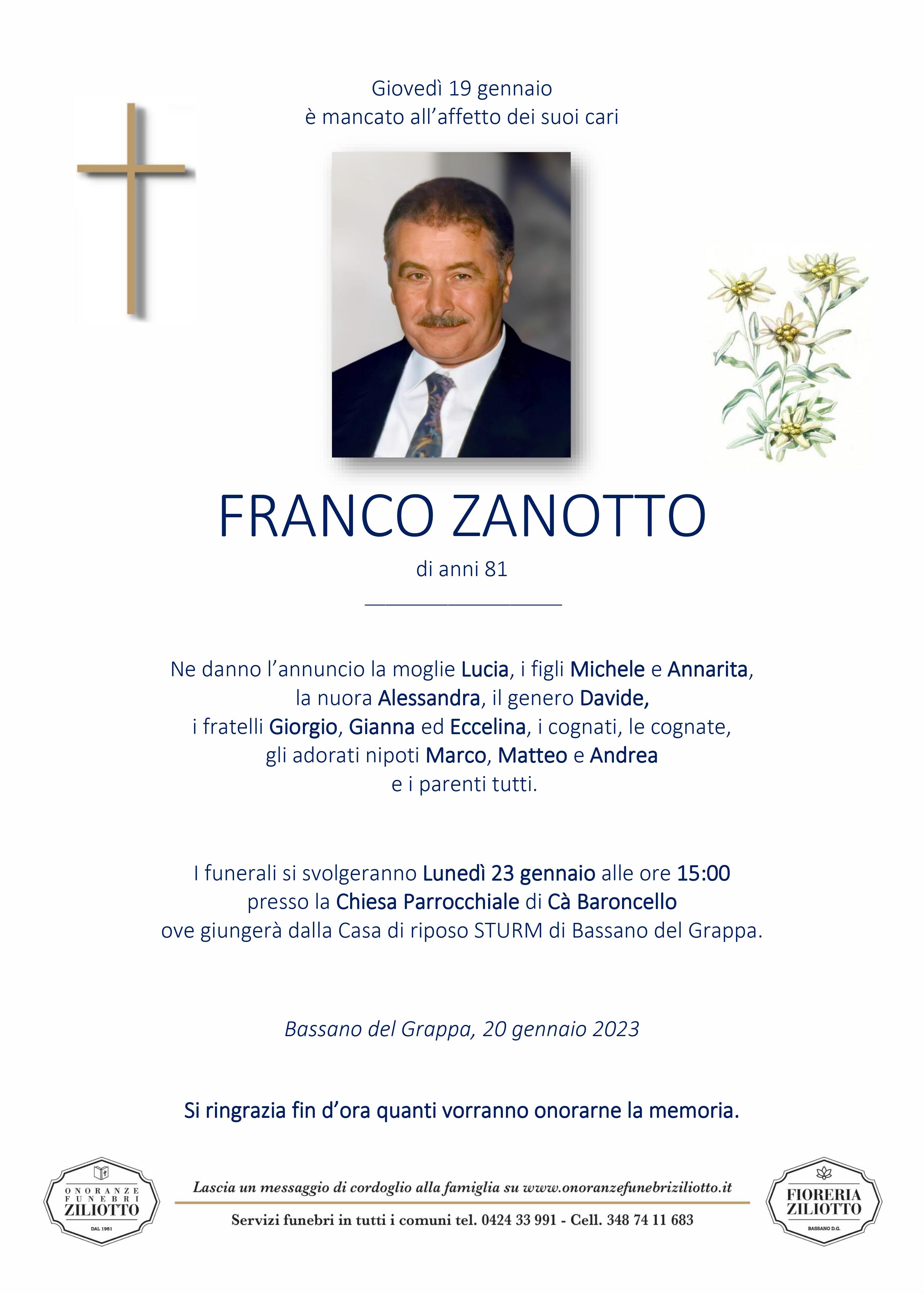 Franco Zanotto - 81 anni - Bassano del Grappa