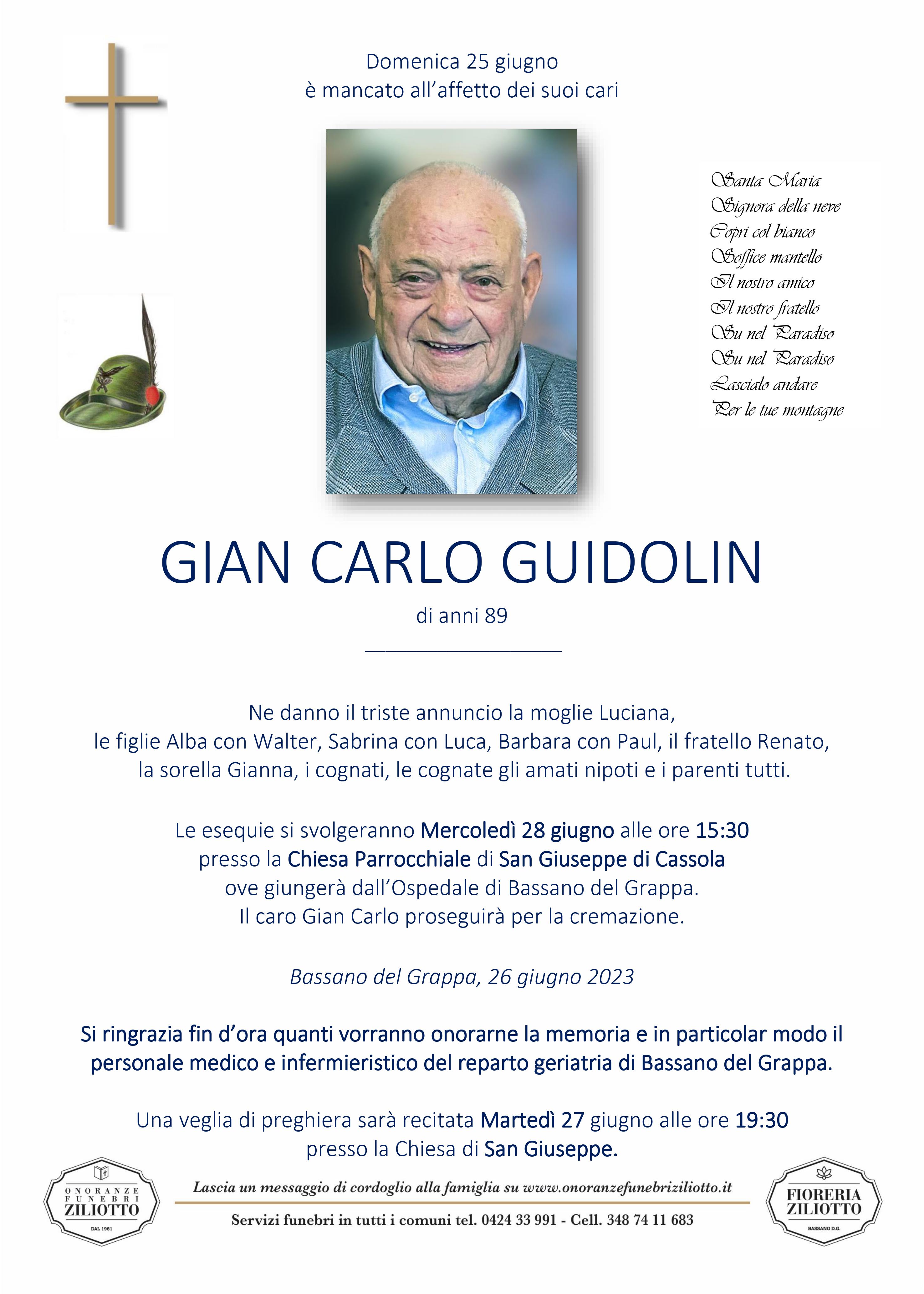Gian Carlo Guidolin - 89 anni - Bassano del Grappa