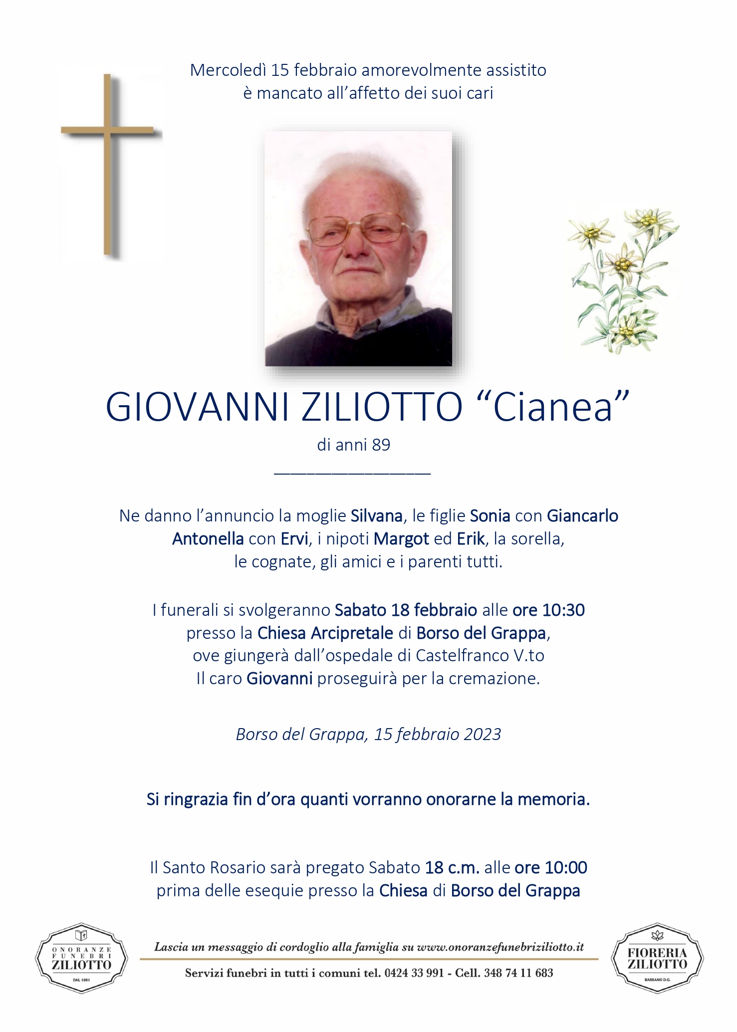 Giovanni Ziliotto - 89 anni - Borso del Grappa