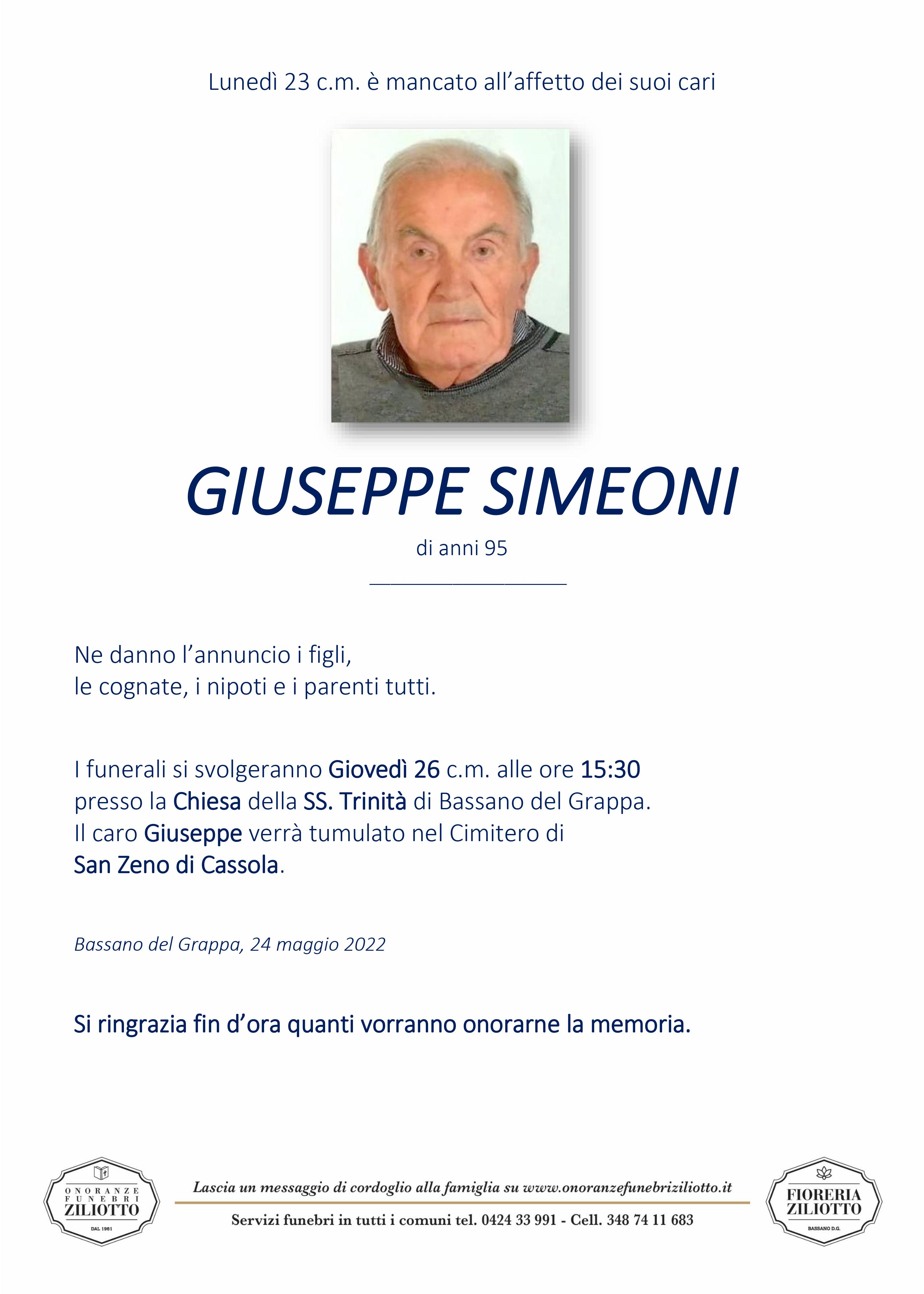 Giuseppe Simeoni - 95 anni - Bassano del Grappa