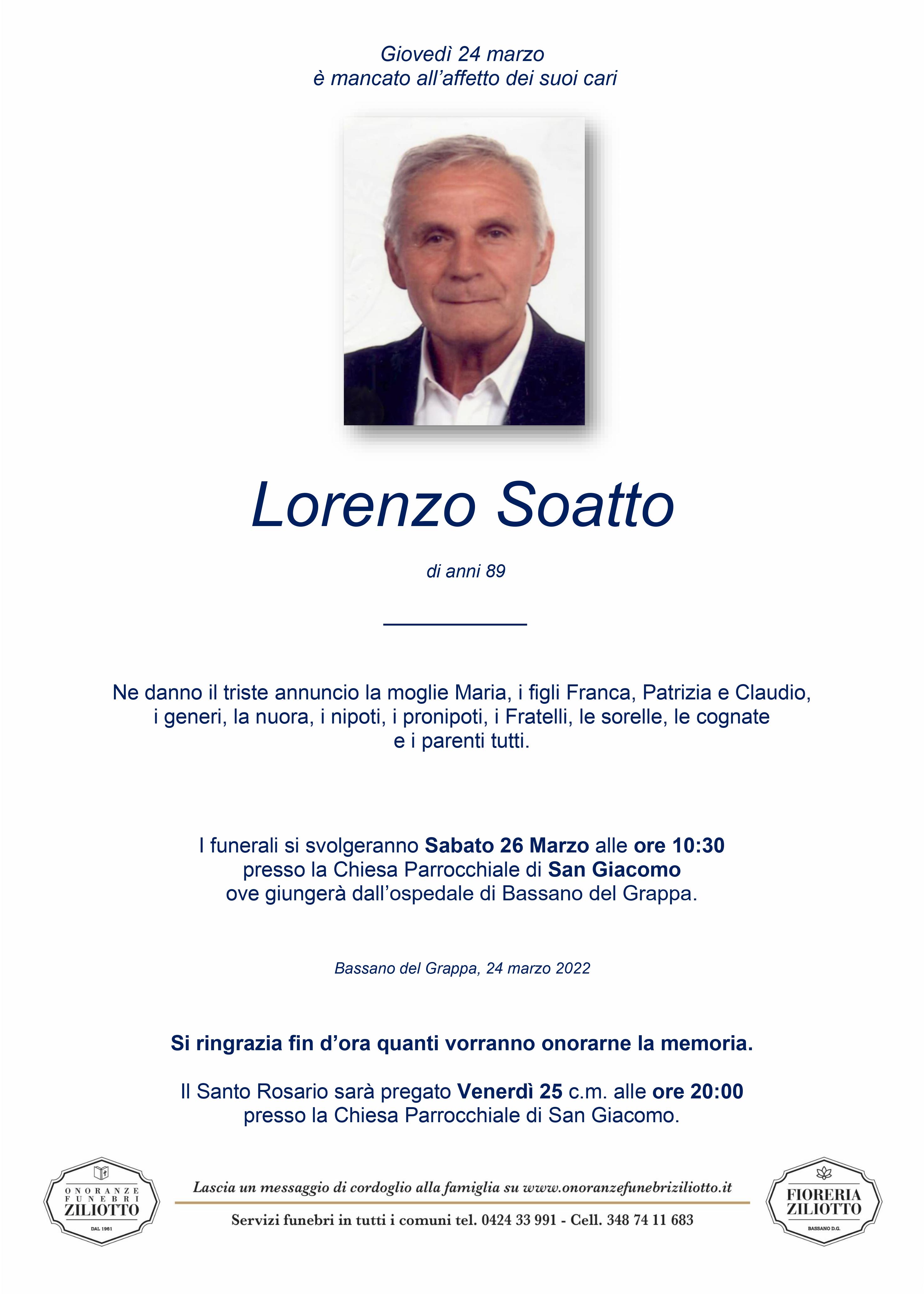 Lorenzo Soatto - 89 anni - San giacomo di Romano d' Ezzelino