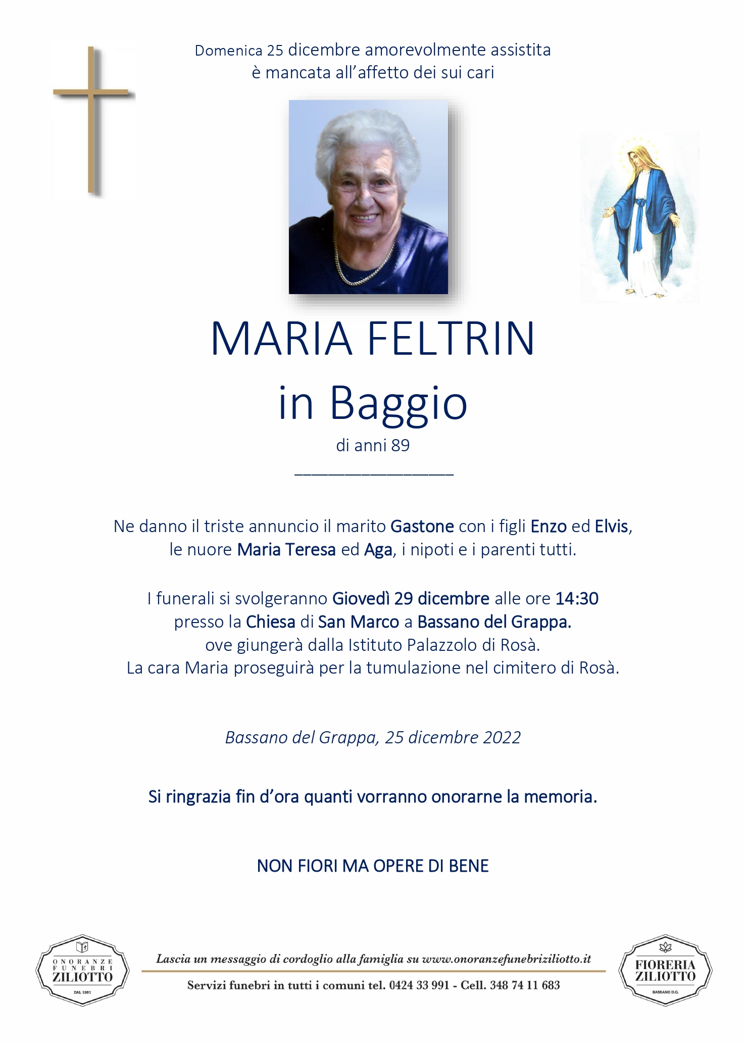 Maria Feltrin - 89 anni - Bassano del Grappa
