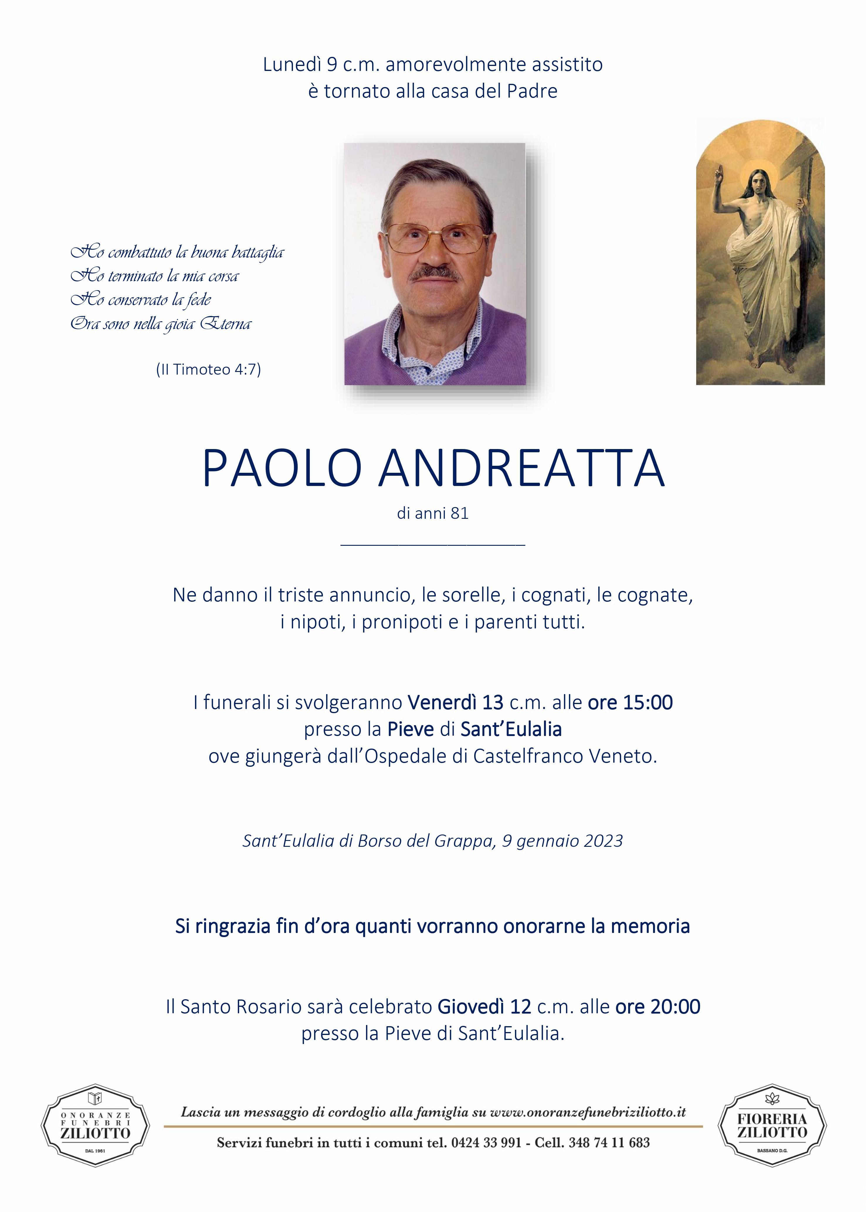 Paolo Andreatta - 81 anni - Sant'Eulalia di Borso del Grappa