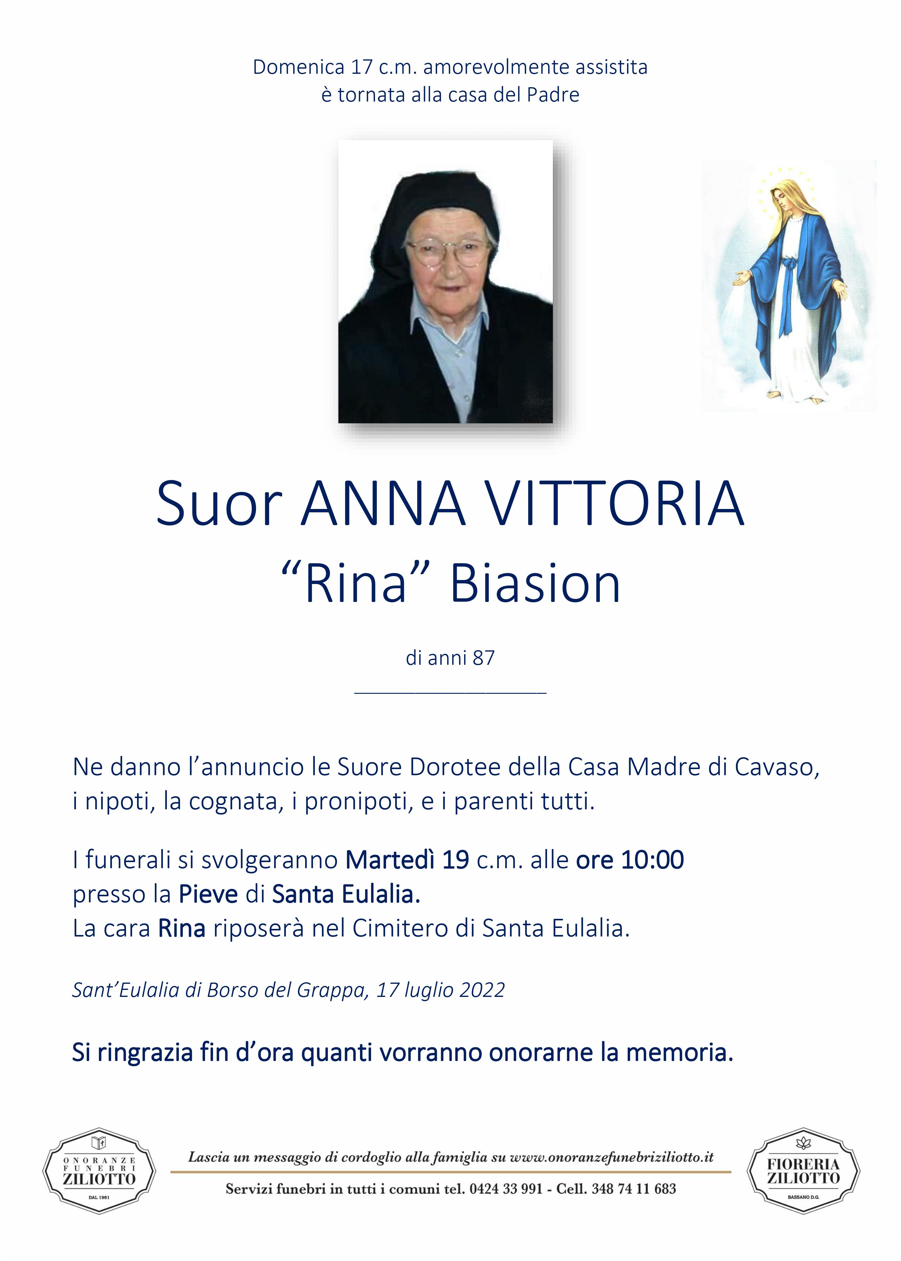 Suor Anna Vittorina Biasion - 87 anni - Borso del Grappa