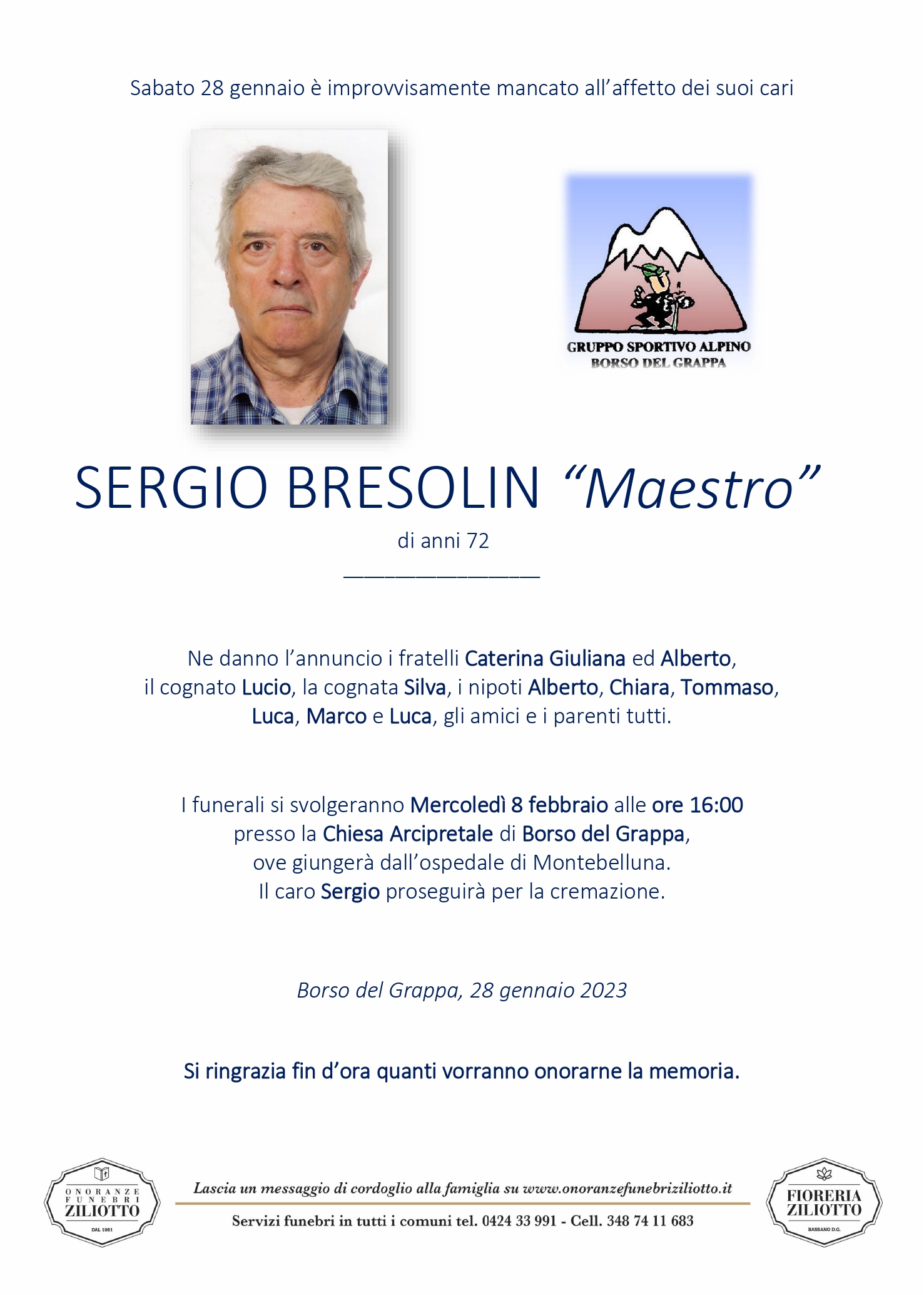 Sergio Bresolin - 72 anni - Borso del Grappa