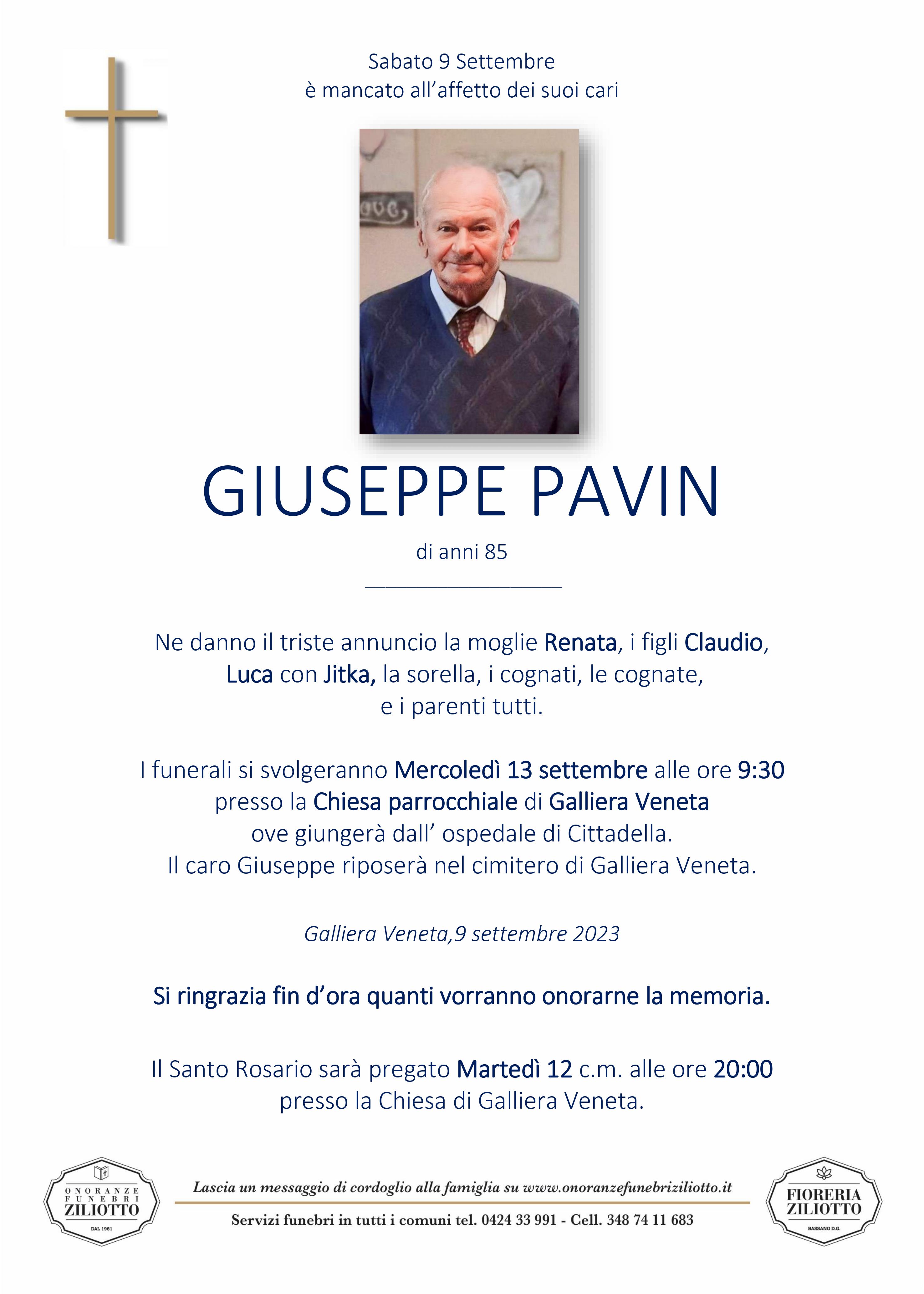 Giuseppe Pavin - 85 anni - Galliera Veneta