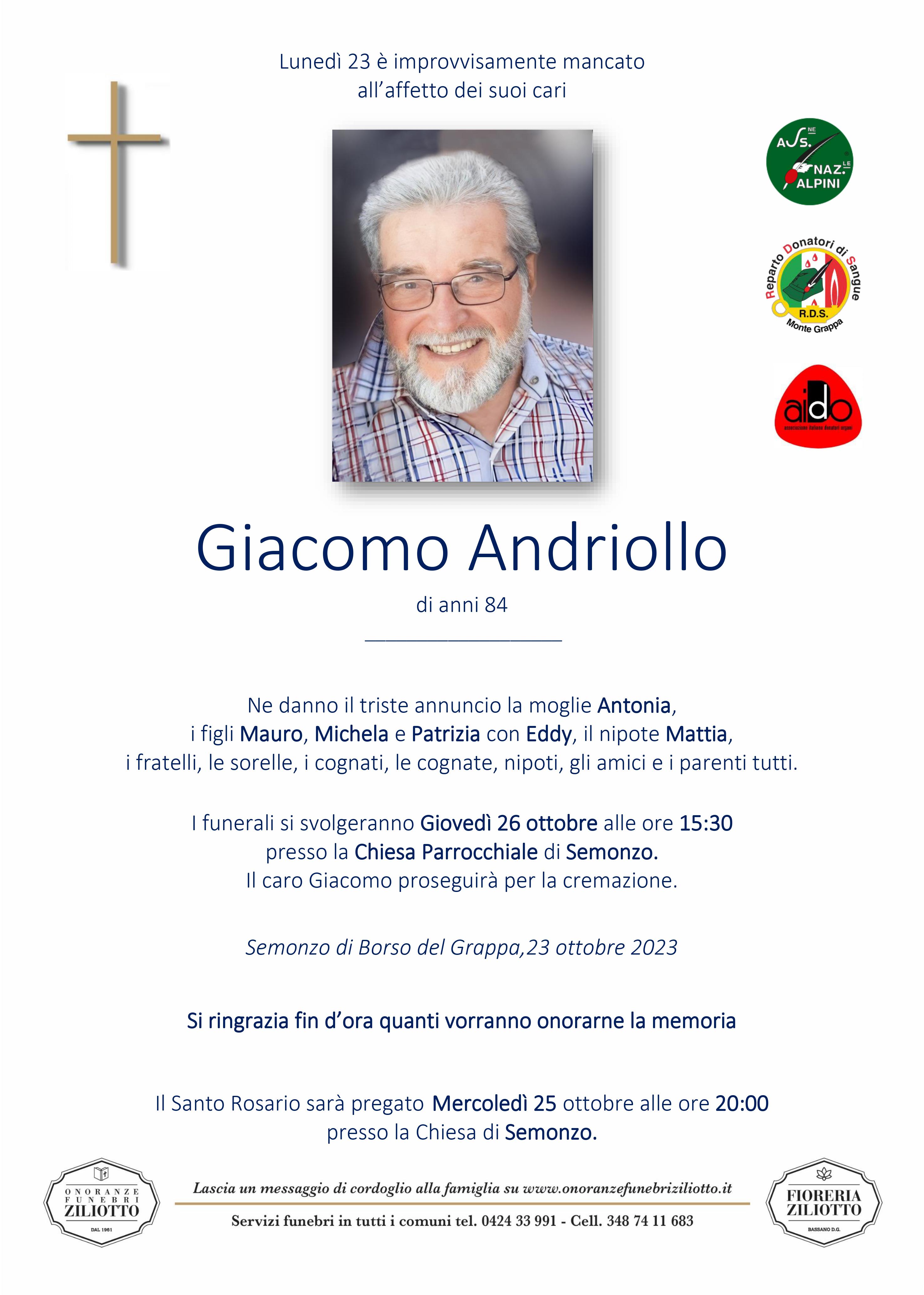 Giacomo Andriollo - 84 anni - Semonzo di Borso del Gr