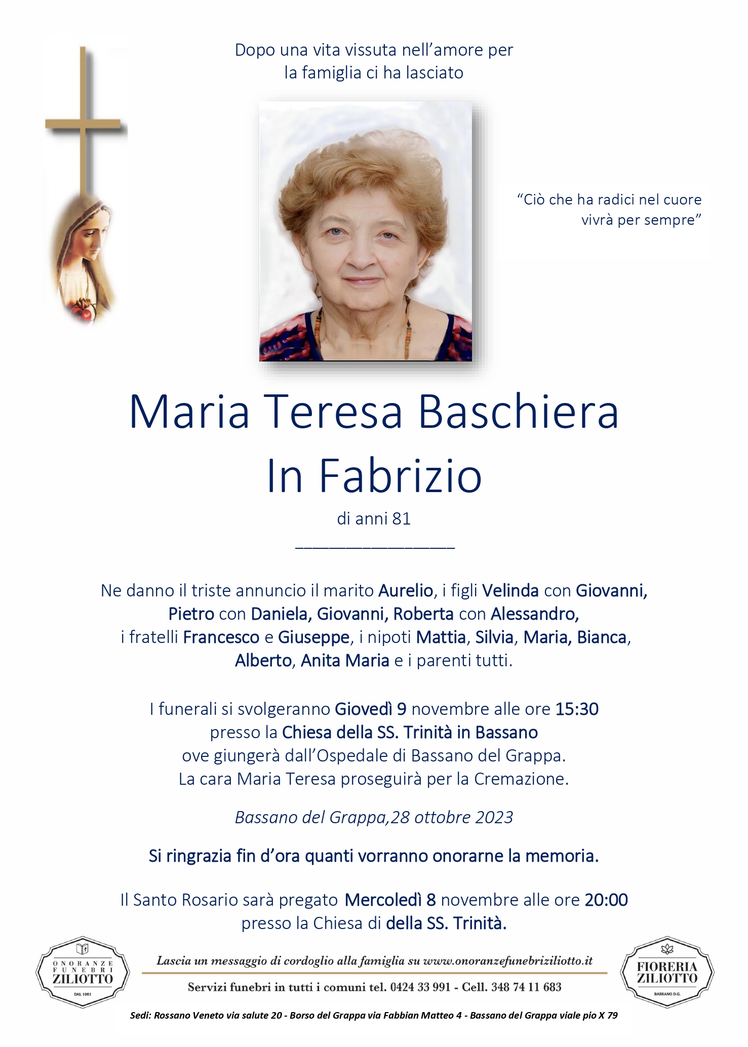 Maria Teresa Baschiera - 81 anni - Bassano del Grappa