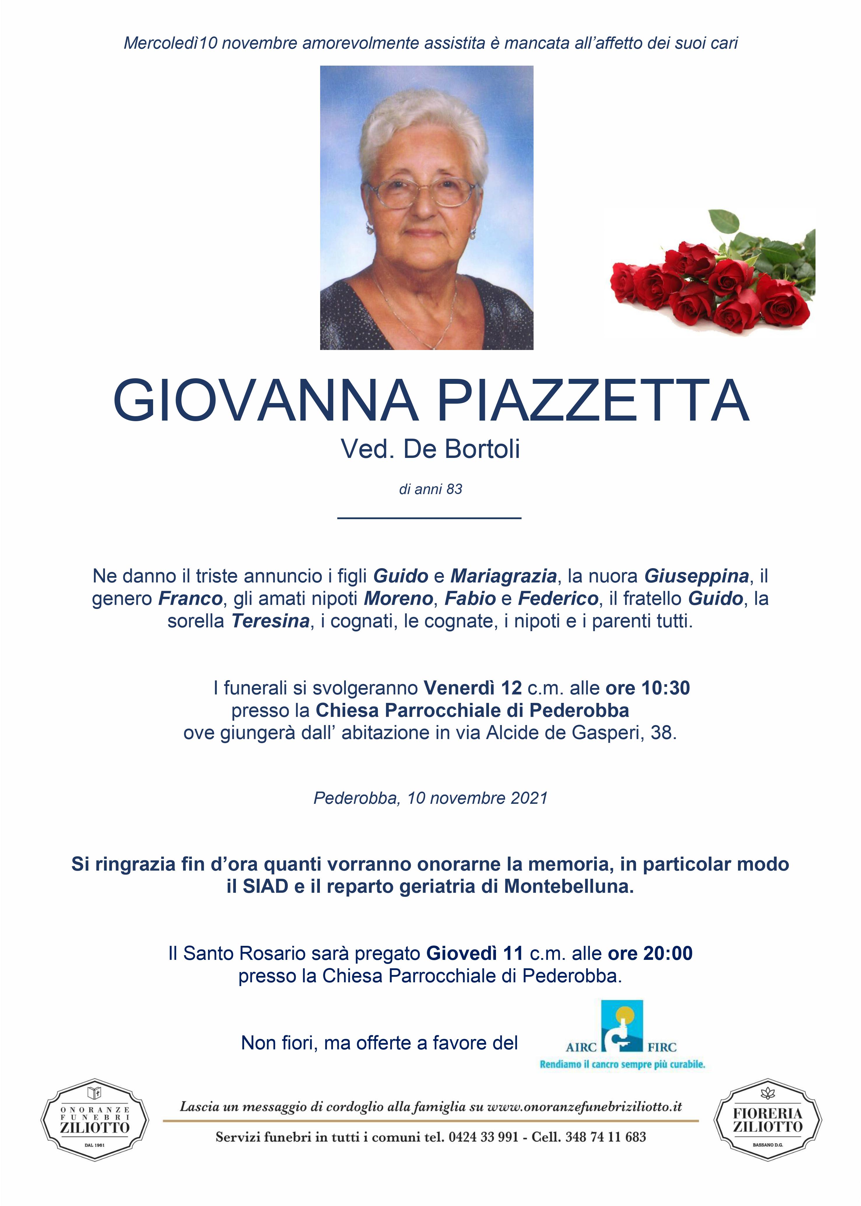 Giovanna Piazzetta  - 83 anni - Pederobba
