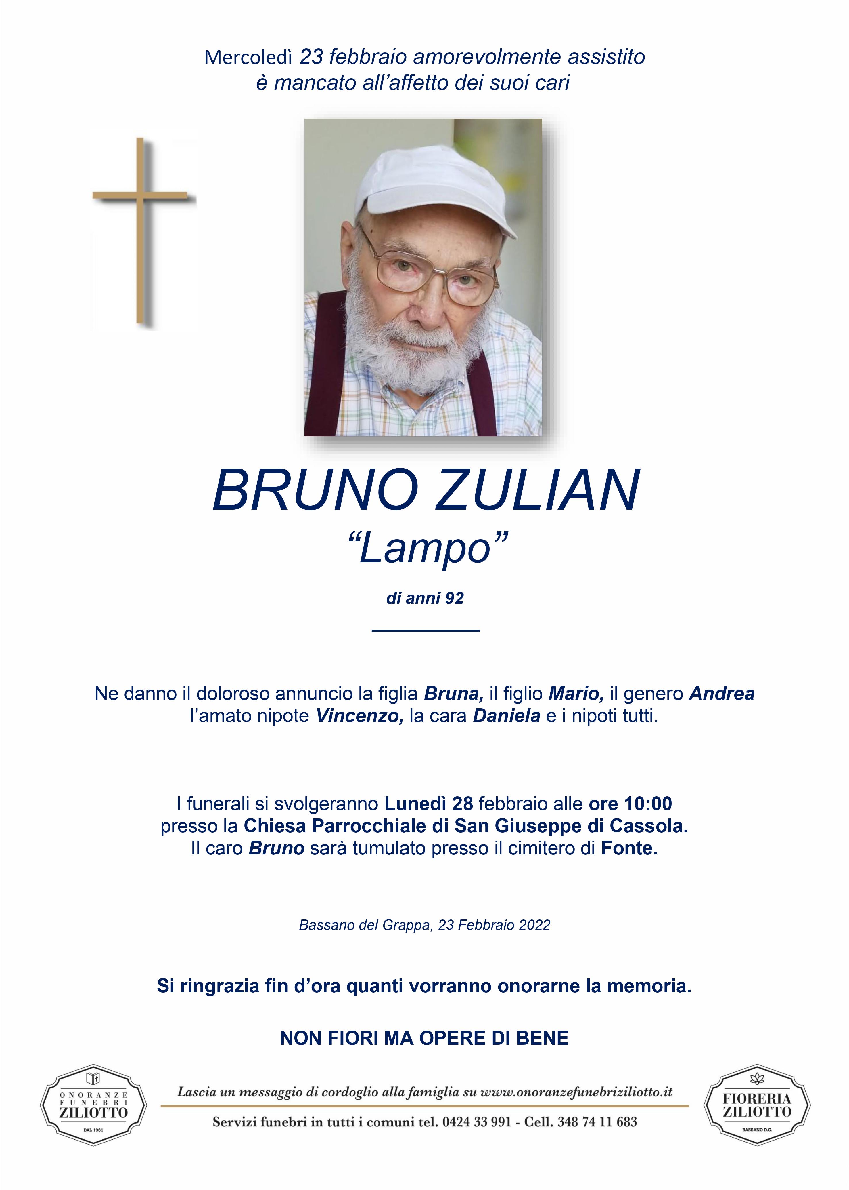 Bruno Zulian - 92 anni - Bassano del Grappa